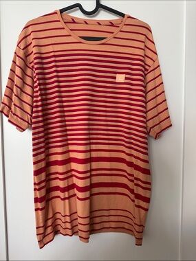 Acne Striped Crew Neck Tee in Peach & Red